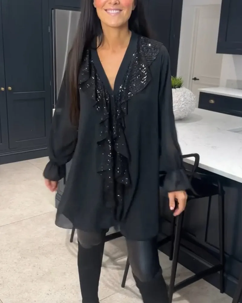 Valerie™ | Sequin Ruffle Blouse