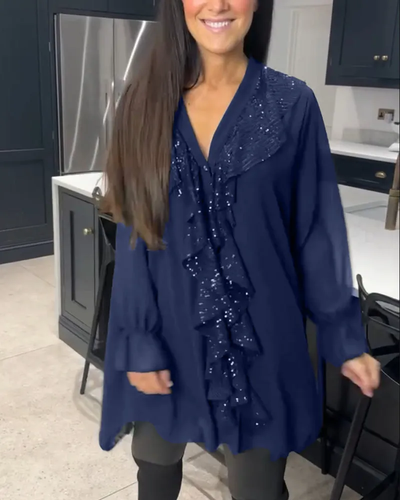 Valerie™ | Sequin Ruffle Blouse