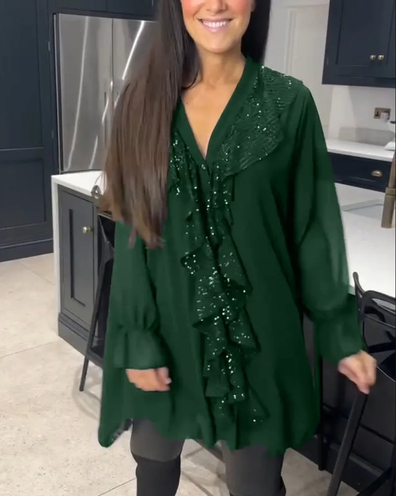 Valerie™ | Sequin Ruffle Blouse