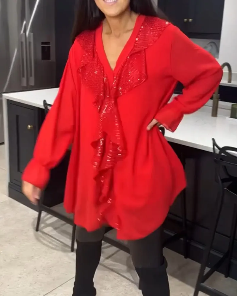 Valerie™ | Sequin Ruffle Blouse
