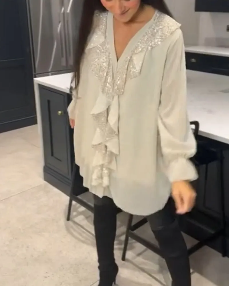 Valerie™ | Sequin Ruffle Blouse