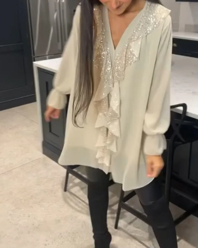 Valerie™ | Sequin Ruffle Blouse