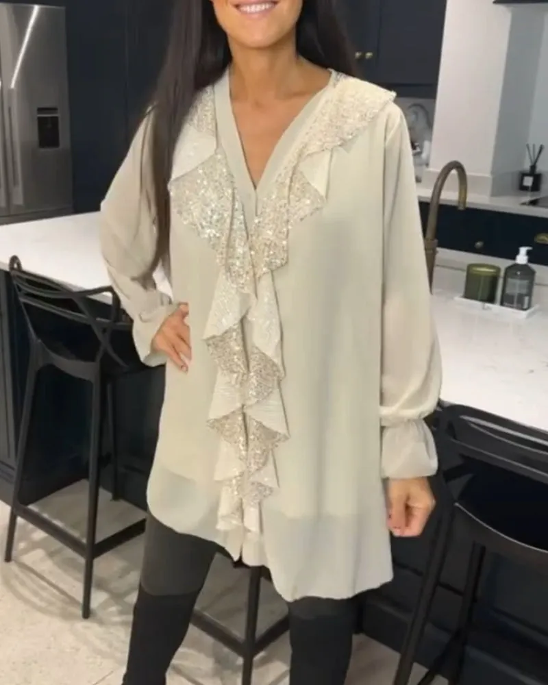 Valerie™ | Sequin Ruffle Blouse