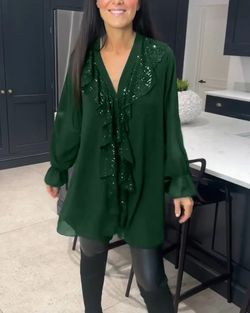 Valerie™ | Sequin Ruffle Blouse