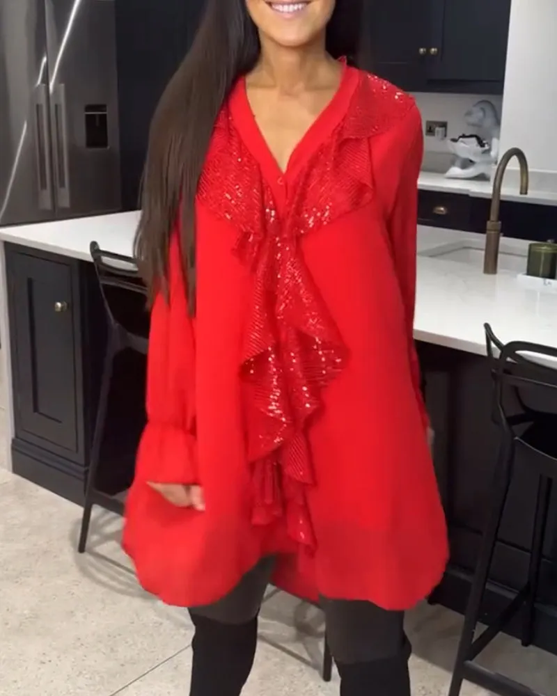 Valerie™ | Sequin Ruffle Blouse