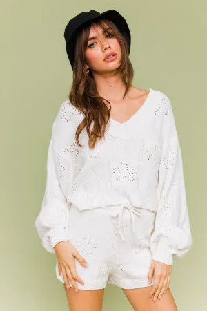 White Long Sleeve Spring  Sweater
